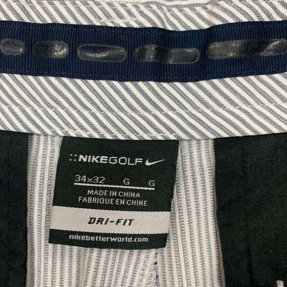 Nike Pants Mens 35 Metal Gray Striped Flat Front Tech Dri Fit Travel Golf Chino - Picture 4 of 12